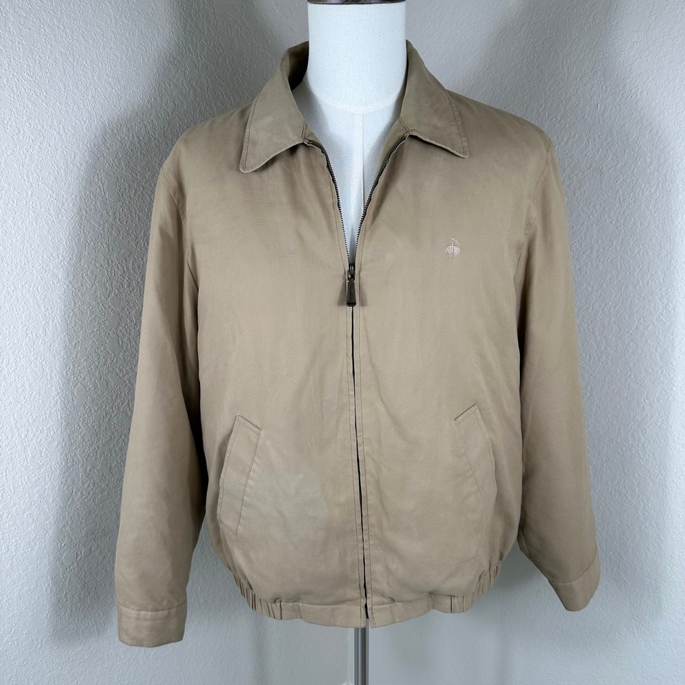 Brooks Brothers Harrington Jacket Mens L Tan Acetate Wool Lined‎ Classic Preppy